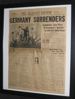 Alliance Review headline for Germany's surrender, May 7, 1945