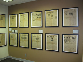 Part of the War In Review exhibit showing the air war on Japan and atomic bombs